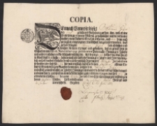 Kopia dyplomu mistrzowskiego wydanego przez miasto Białą Prudnicką dla Andrzeja Geijera