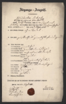 Świadectwo odejścia ze szkoły ucznia Wilhelma Scholtza