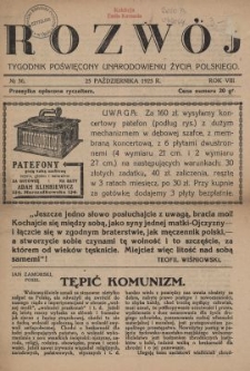 Rozwój : tygodnik poświęcony unarodowieniu życia polskiego. R.8, nr 36