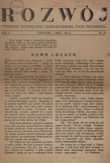 Rozw&oacute;j : tygodnik poświęcony unarodowieniu życia polskiego. R.9, nr 19