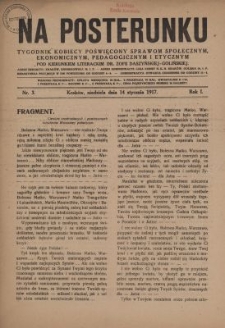 Na Posterunku : tygodnik kobiecy poświęcony sprawom społecznym, ekonomicznym, pedagogicznym i etycznym. R.1, nr 3