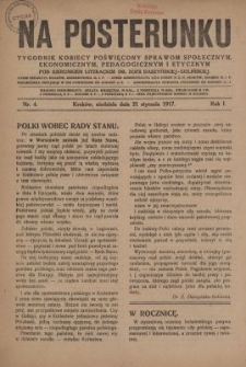 Na Posterunku : tygodnik kobiecy poświęcony sprawom społecznym, ekonomicznym, pedagogicznym i etycznym. R.1, nr 4