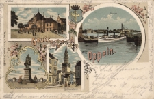 Gruss aus Oppeln : Bahnhof, Hafen, Rathhausthurm, Kaiser Wilhelm Denkmal