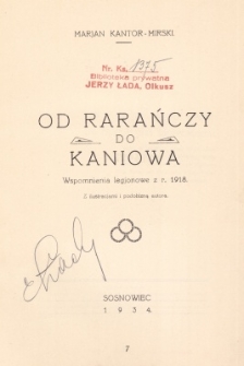 Od Rarańczy do Kaniowa : wspomnienia legjonowe z r. 1918