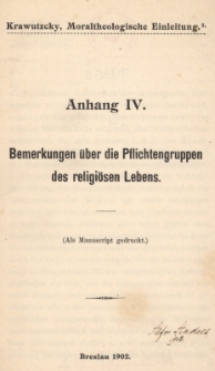 Bemerkungen &uuml;ber die Pflichtengruppen des religi&ouml;sen Lebens