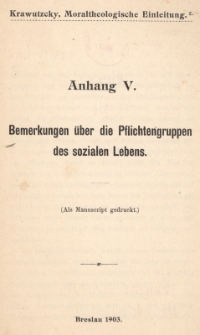 Bemerkungen &uuml;ber die Pflichtengruppen des sozialen Lebens