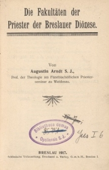 Die Fakult&auml;ten der Priester der Breslauer Di&ouml;zese