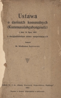 Ustawa o daninach komunalnych (Kommunalabgabengesetz) z dnia 14 lipca 1893 z uwzględnieniem ustaw uzupełniających