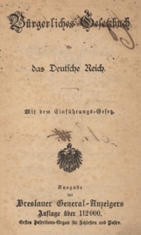 B&uuml;rgerliches Gesetzbuch f&uuml;r das Deutsche Reich