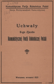Uchwały II-go Zjazdu Komunistycznej Partii Robotniczej Polski