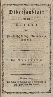 Diöcesenblatt für den Clerus der Fürstbischöflichen Breslauer Diöces. Iter Jg, IVtes H.