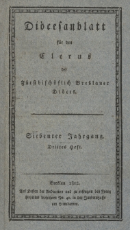 Diöcesenblatt für den Clerus der Fürstbischöflichen Breslauer Diöces. VIIter Jg, IIItes H.