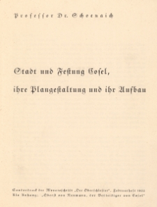 Stadt und Frestung Cosel, ihre Plangestaltung und ihr Aufbau