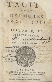 Tacite Avec Des Notes Politiques Et Historiques. Pt. 2 / par Amelot de la Houssaie