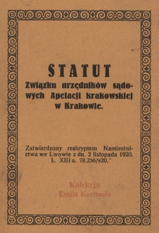 Statut Związku urzędników sądowych Apelacji krakowskiej w Krakowie