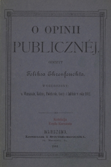 O opinii publicznej : odczyt Feliksa Ehrenfeuchta