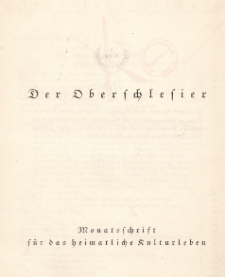 Der Oberschlesier : Monatsschrift f&uuml;r das heimatliche Kulturleben, 1928. Jg.10, H.1