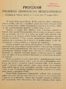 Program Polskiego Zjednoczenia Mieszczańskiego uchwalony na Walnym Zjeździe w Krakowie dnia 27 sierpnia 1922 r.