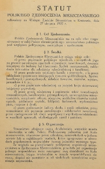 Statut Polskiego Zjednoczenia Mieszczańskiego uchwalony na Walnym Zjeździe Stronnictwa w Krakowie, dnia 27 sierpnia 1922 r.