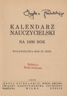 Kalendarz Nauczycielski na 1939 Rok