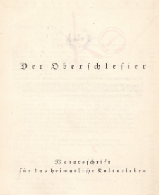 Der Oberschlesier : Monatsschrift f&uuml;r das heimatliche Kulturleben, 1928. Jg.10, H.11