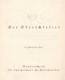Der Oberschlesier : Monatsschrift f&uuml;r das heimatliche Kulturleben. Jg.12 : 1930 : H.8