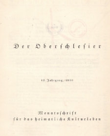 Der Oberschlesier : Monatsschrift für das heimatliche Kulturleben. Jg.12 : 1930 : H.8