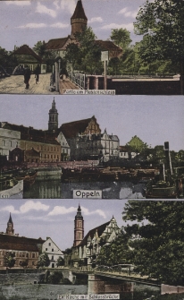 Oppeln : Partie am Piastenschloss, Ev. Kirche mit Schlossbrücke