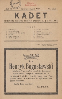 Kadet : czasopismo kadet&oacute;w Korpusu Kadet&oacute;w nr 2 w Chełmnie, 1927, Rok III, Nr 1 (11)