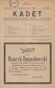 Kadet : czasopismo kadetów Korpusu Kadetów nr 2 w Chełmnie, 1927, Rok III, Nr 1 (11)