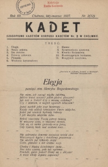 Kadet : czasopismo kadet&oacute;w Korpusu Kadet&oacute;w nr 2 w Chełmnie, 1927, Rok III, Nr 2 (12)