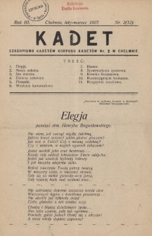 Kadet : czasopismo kadetów Korpusu Kadetów nr 2 w Chełmnie, 1927, Rok III, Nr 2 (12)