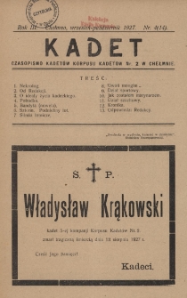 Kadet : czasopismo kadetów Korpusu Kadetów nr 2 w Chełmnie, 1927, Rok III, Nr 4 (14)