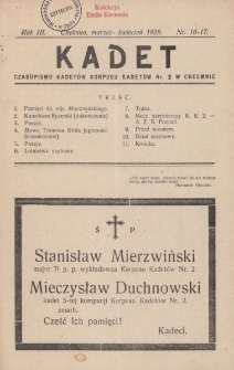 Kadet : czasopismo kadetów Korpusu Kadetów nr 2 w Chełmnie, 1928, Rok III, Nr 16-17