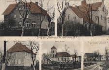 Gruß aus Lowkowitz Kr. Kreuzburg : Küsterschule, Gemeindeschule, Kath. Pfarrhaus, Kath. Kirche, Geburtshaus d. Altmeisters Dr. Johann Dzierzon