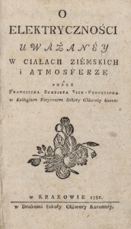 O elektryczności uważanej w ciałach ziemskich i atmosferze