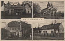 Gruß aus Sczedrzik : Bäckerei u. Warenhandlung Inh. P. Kaluza, Kirche, Pfarrhaus