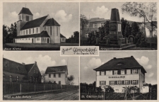 Gruß aus Gumpertsdorf Kr. Oppeln : Neue Kirche, Kriegerdenkmal, Neue u. Alte Schule, St. Ottilien-Stift