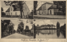 Gruß aus Heidefelde Kr. Oppeln : Warenhandlung u. Bäckerei J Smolin, Schule, Dorfstraße, Partie am Teich