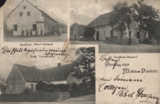 Gruss aus Mork=Danietz : Gasthaus Albert Kalisch, Kath. Volksschule, Kaufhaus Bannert