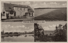 Gruß aus Brukardsdorf : G. Siegert's Kaufhaus, Partie am Staubecken, Turawa, Partie am Teich, Kirche