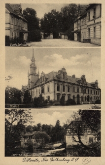 Tillowitz, Kr. Falkenberg O.S. : Schlo&szlig;eingang, Schlo&szlig;, Idyll an der Schlo&szlig;m&uuml;hle