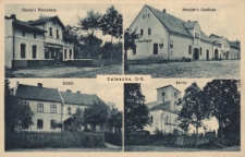 Salesche, O/S. : Hurek's Warenhaus, Mendler's Gasthaus, Schule, Kirche