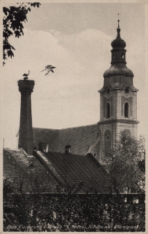 Bad Carlsruhe i. Schles. : Kath. Kirche mit Storchnnest