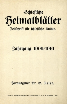 Schlesische Heimatbl&auml;tter : Zeitschrift f&uuml;r schlesische Kultur, 1910-1911