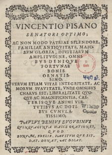 Pauli Benii Eugubini [...] Orationes quinquaginta. Quae cum alios habent vsus, tum maximè vt in publicis gymnasijs aut collegijs appositè valeas in quodlibet doctrinae genere praefari [...] Cum orationum & argumentorum indice