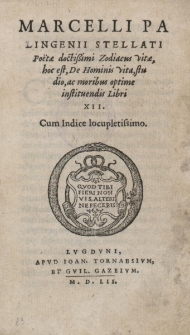 Zodiacus vitae, hoc est, De hominis vita, studio, ac moribus optime instituendis Libri XII