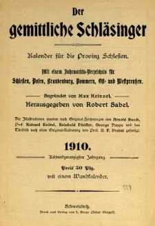 Der Gemittliche Schläsinger : Kalender für die Provinz Schlesien, 1910