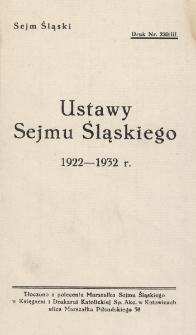 Ustawy Sejmu Śląskiego : 1922-1932 r.