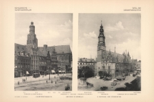 Tafel 169 Gesamtansichten : Der Ring in Breslau Kurf&uuml;rstenseite (Turm der Elisabethkirche, Friedrich II), Rathaus von S&uuml;dwesten (Friedrich Wilhelm III, Stadhaus, Ratsturm, Turmpaar von St. Magdalena)